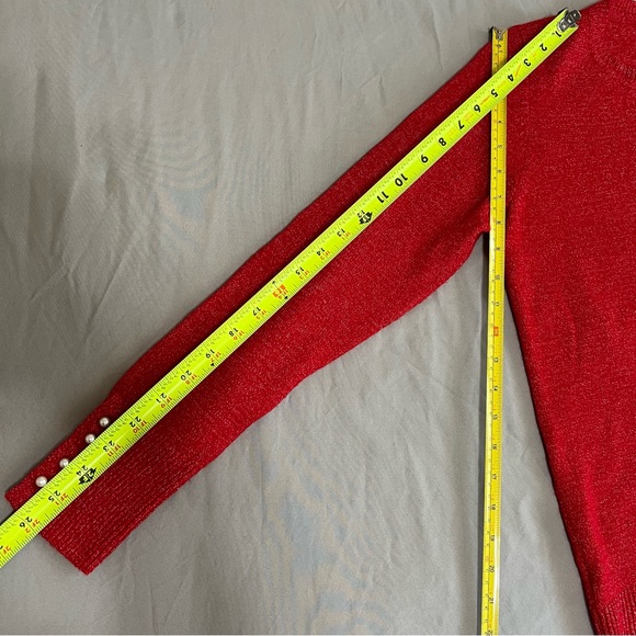 Loft Red Sweater Pearl sleeve Wool Blend Round Neck Long Sleeve size M - Picture 15 of 15